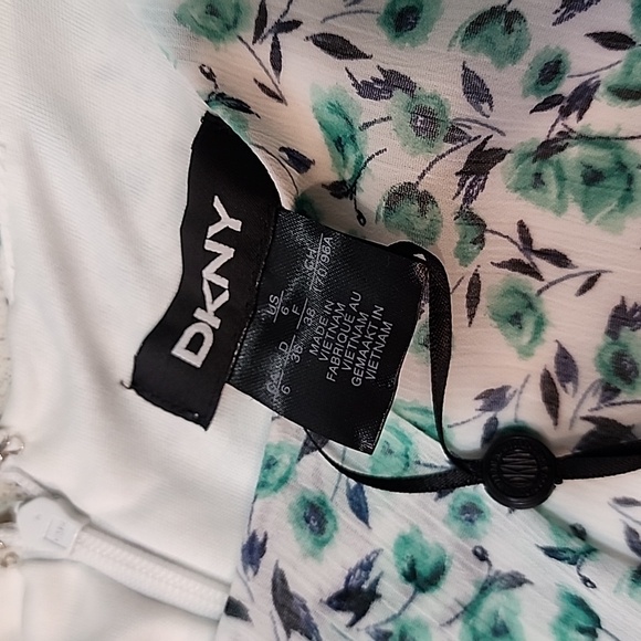 Dkny Sz 6 Women Floral Green Black White Dress Swing - Picture 5 of 11